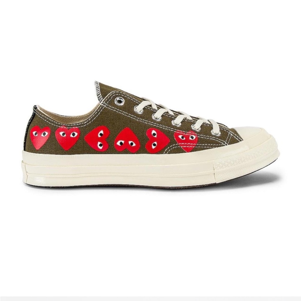 Comme des Garcons Olive and Red Heart Sneakers
